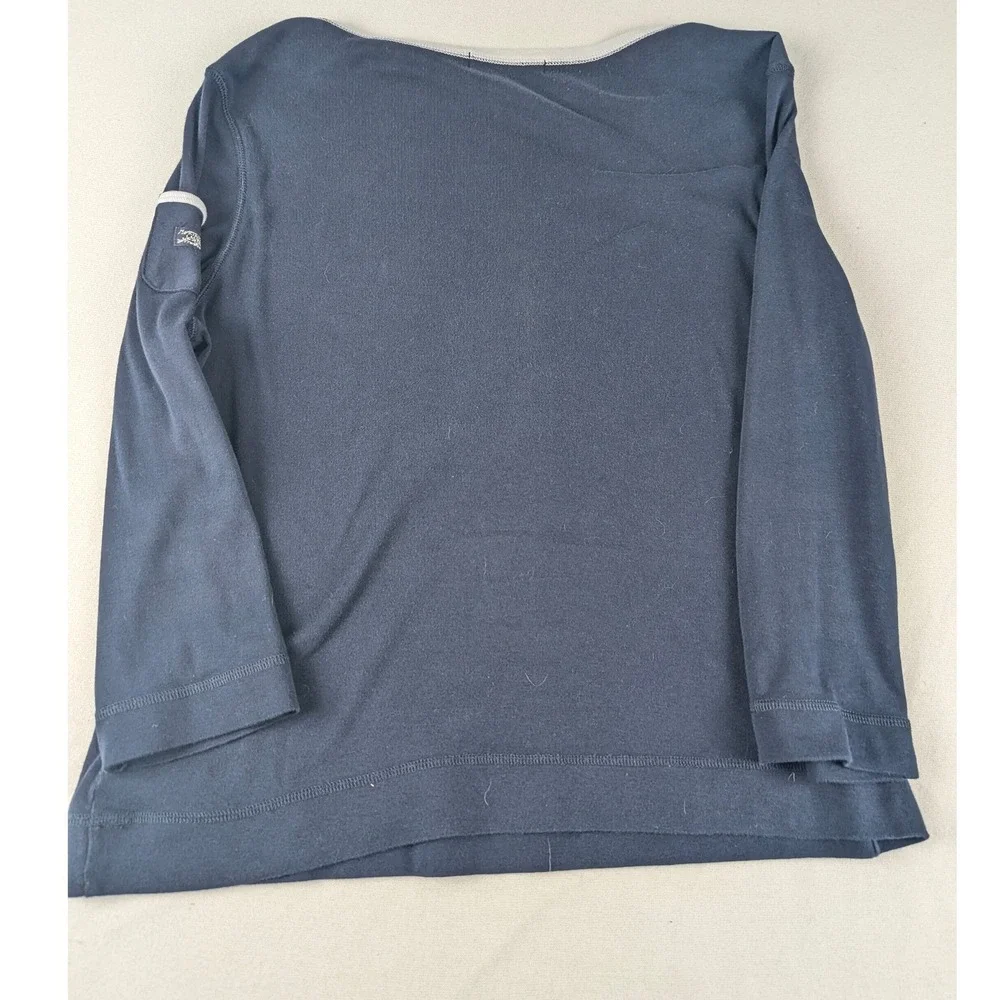 Lauren Ralph Lauren Womens Navy Blue Boat Neck Button Shoulder Top XL Cotton